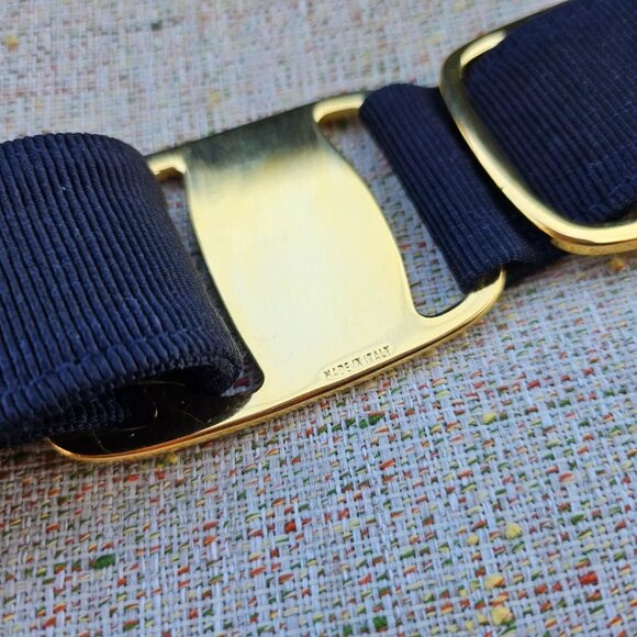 Salvatore Ferragamo Women Belt Navy Blue Canvas Gold Tone Hardware Italy Size S main image 7